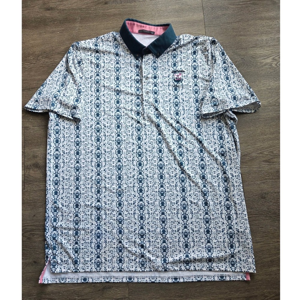 Greyson Polo Shirt Mens XXL White Navy Pink North Berwick West Links Logo